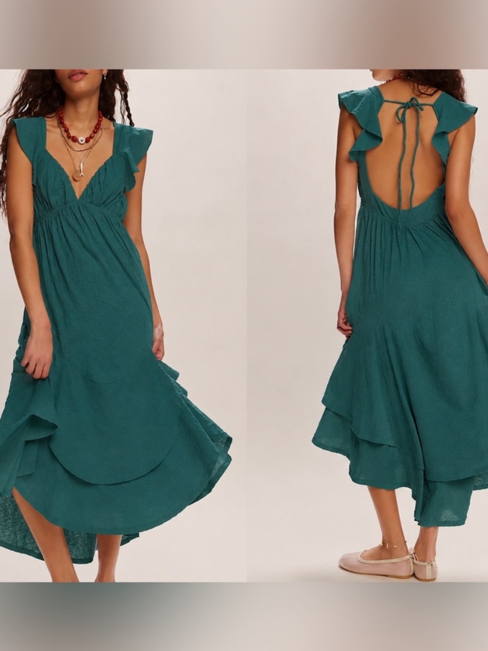 NWT Free People Aquamarine dress in Teal Boho Ruffled Cotton Midi Dress Size XS